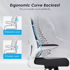 Sedia da ufficio ergonomica in rete con supporto lombare, braccioli ribaltabili e ruote