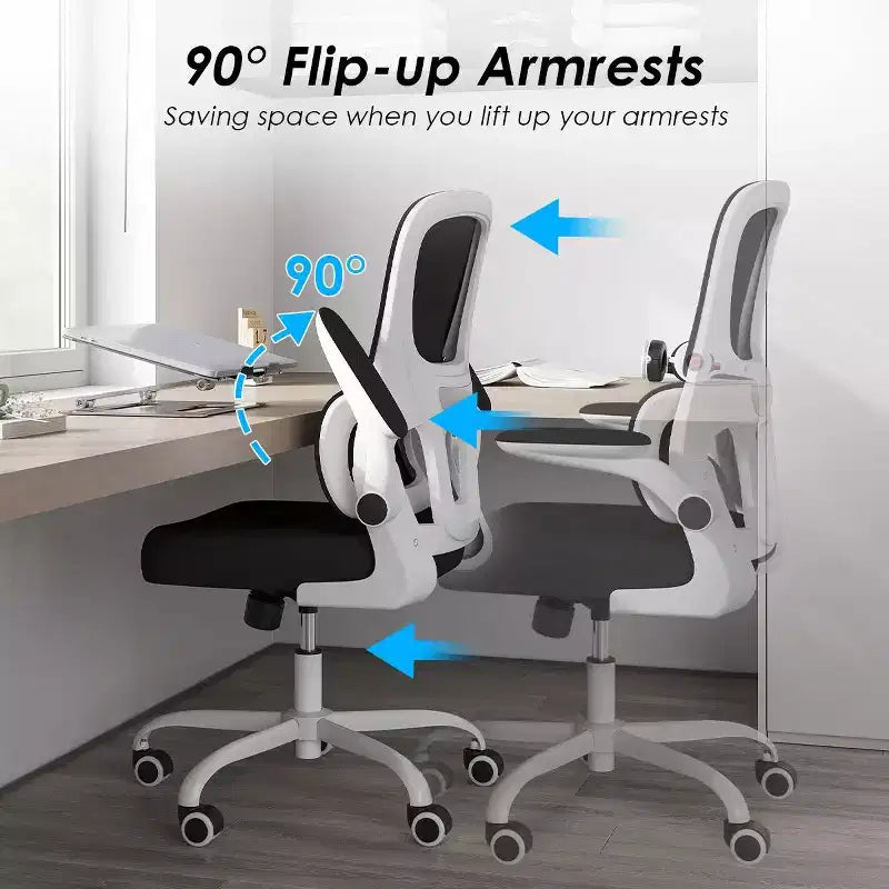 Sedia da ufficio ergonomica in rete con supporto lombare, braccioli ribaltabili e ruote