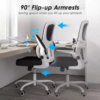 Sedia da ufficio ergonomica in rete con supporto lombare, braccioli ribaltabili e ruote