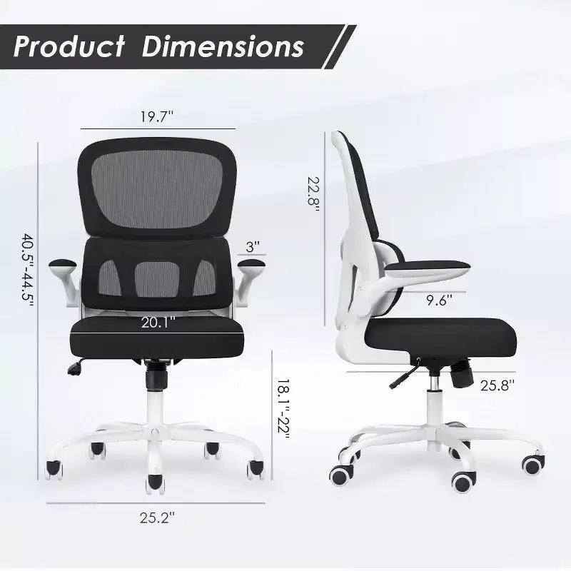 Sedia da ufficio ergonomica in rete con supporto lombare, braccioli ribaltabili e ruote