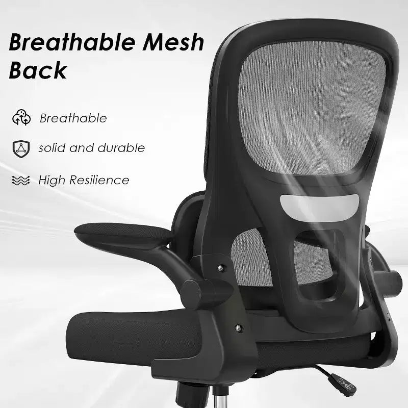 Sedia da ufficio ergonomica in rete con supporto lombare, braccioli ribaltabili e ruote