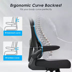 Sedia da ufficio ergonomica in rete con supporto lombare, braccioli ribaltabili e ruote