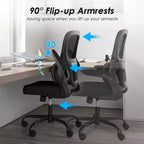 Sedia da ufficio ergonomica in rete con supporto lombare, braccioli ribaltabili e ruote