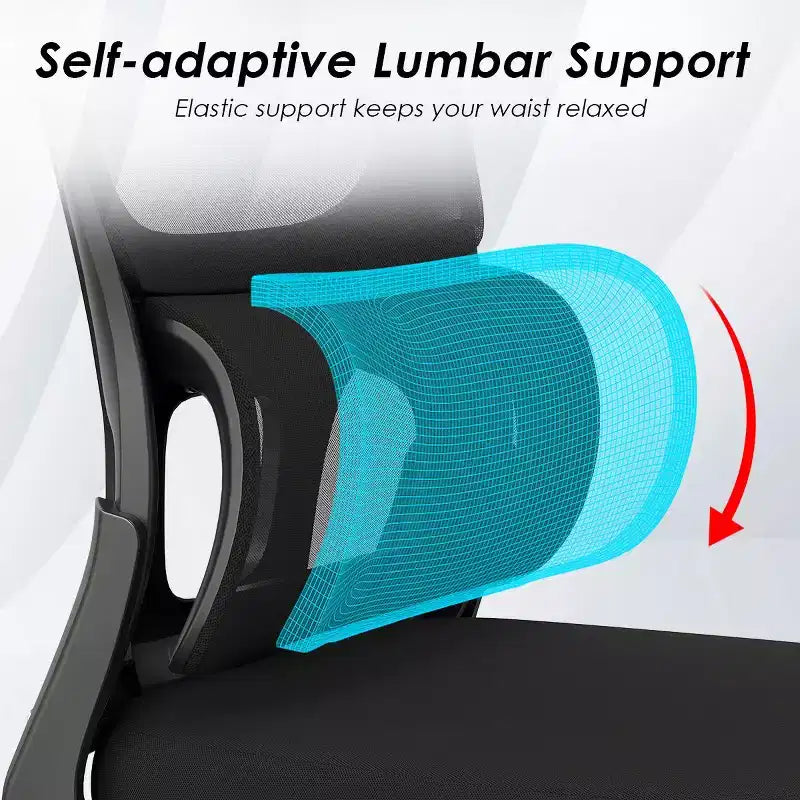 Sedia da ufficio ergonomica in rete con supporto lombare, braccioli ribaltabili e ruote