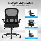 Sedia da ufficio ergonomica in rete con supporto lombare, braccioli ribaltabili e ruote