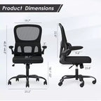 Sedia da ufficio ergonomica in rete con supporto lombare, braccioli ribaltabili e ruote