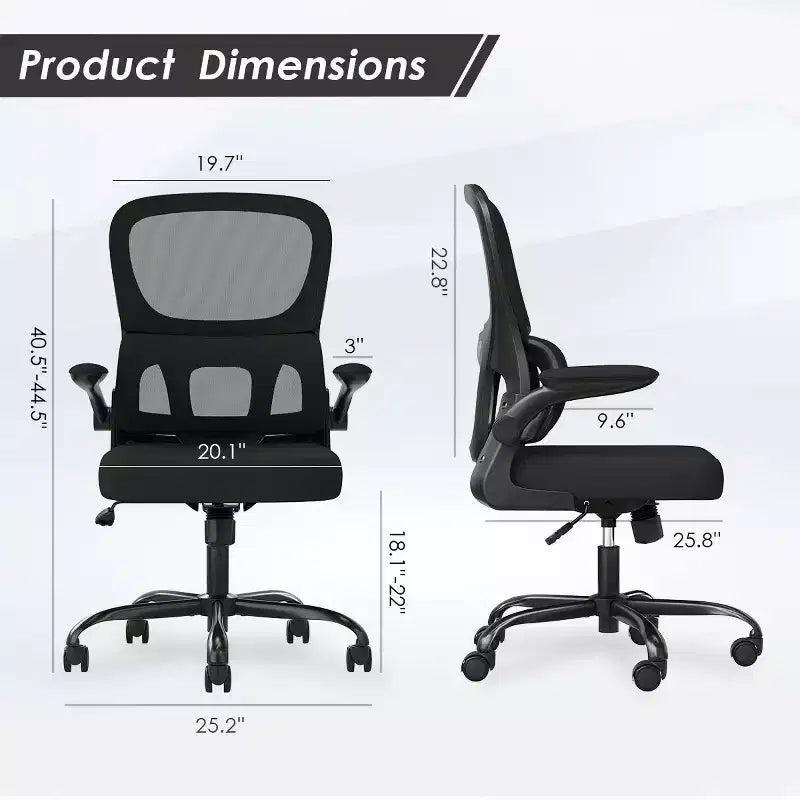 Sedia da ufficio ergonomica in rete con supporto lombare, braccioli ribaltabili e ruote