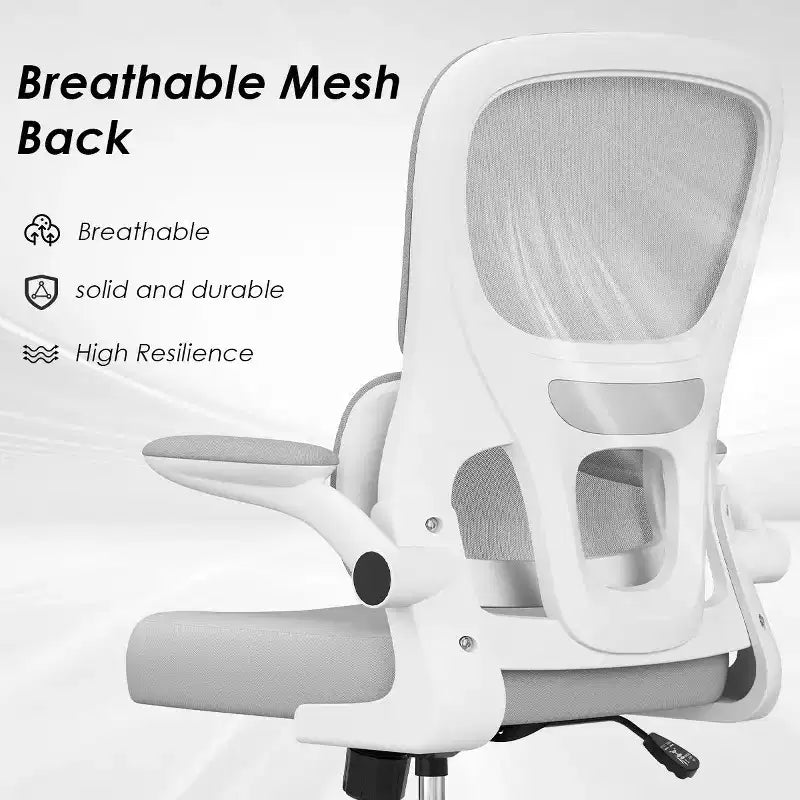 Sedia da ufficio ergonomica in rete con supporto lombare, braccioli ribaltabili e ruote