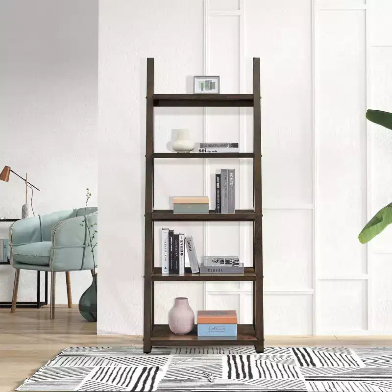Libreria in legno a 5 ripiani con scaffali contenitori per soggiorno, corridoio e ufficio