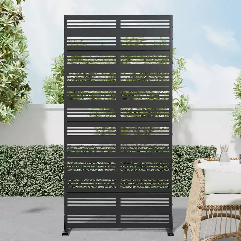 MAYEERTY Wide Narrow Style Louvered Black Galvanized Steel Screen Outdoor and Indoor Divider with Free Standing Decorative Privacy Screen
