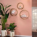 Modern Metal Wall Storage Shelves - Round Floating Display Shelves with Iron Frame & Wood Shelf - Home, Office, Room Decor - Set of 3, White