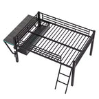 Letto a soppalco da gaming in metallo a grandezza naturale con scrivania e luci a LED, nero