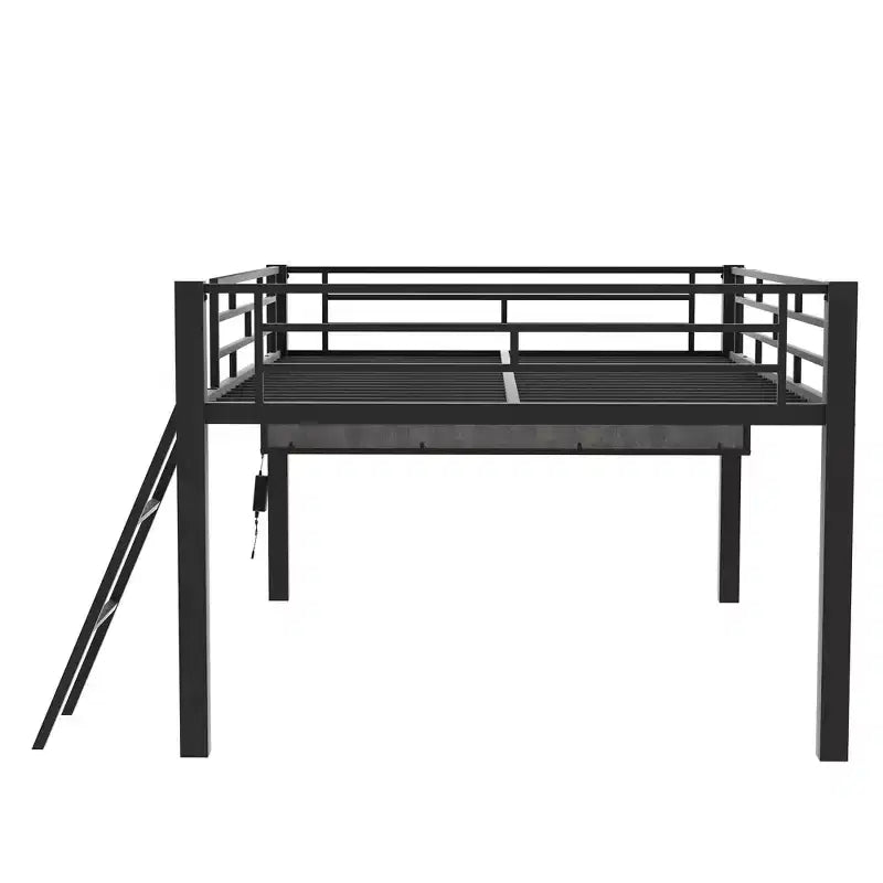 Letto a soppalco da gaming in metallo a grandezza naturale con scrivania e luci a LED, nero