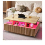 Tavolino rettangolare in legno con luci a LED e 4 cassetti