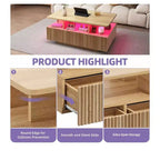 Tavolino rettangolare in legno con luci a LED e 4 cassetti
