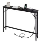 Tavolino Console Stretto con Stazione di Ricarica – Nero