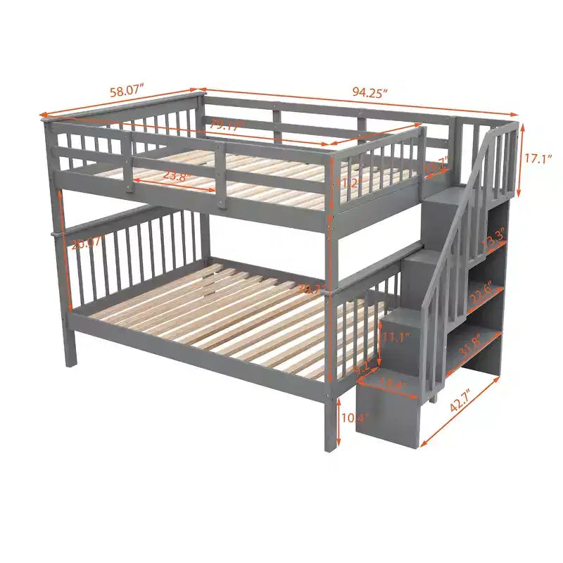Letto a castello matrimoniale con scale e cassetti contenitore