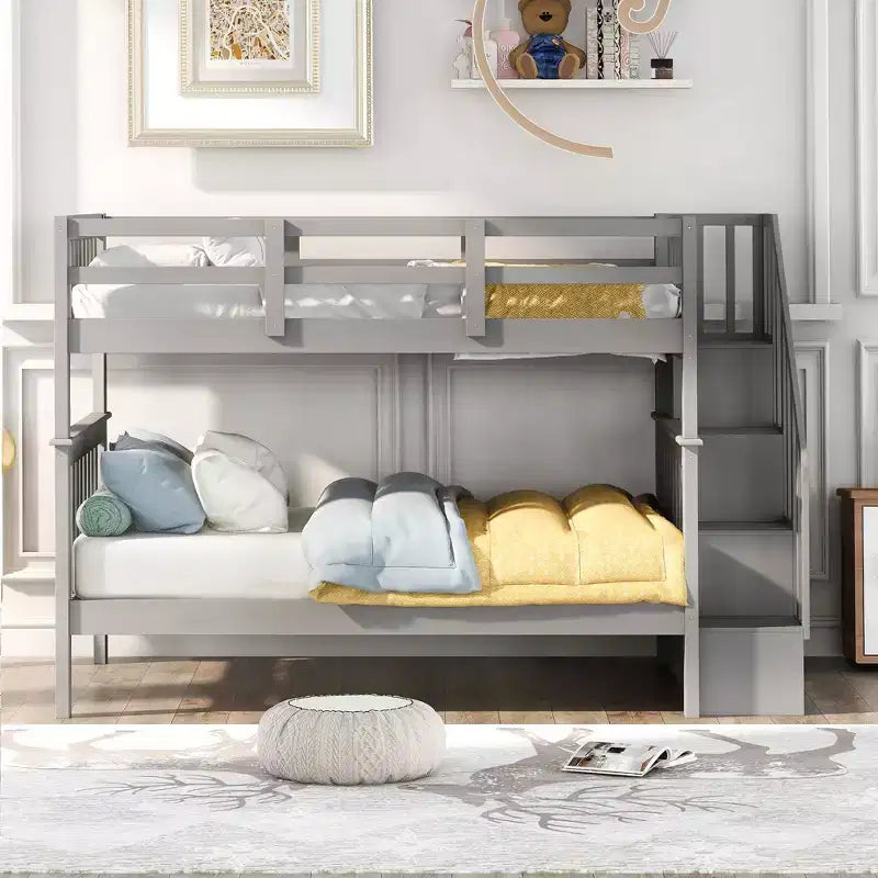 Letto a castello matrimoniale con scale e cassetti contenitore