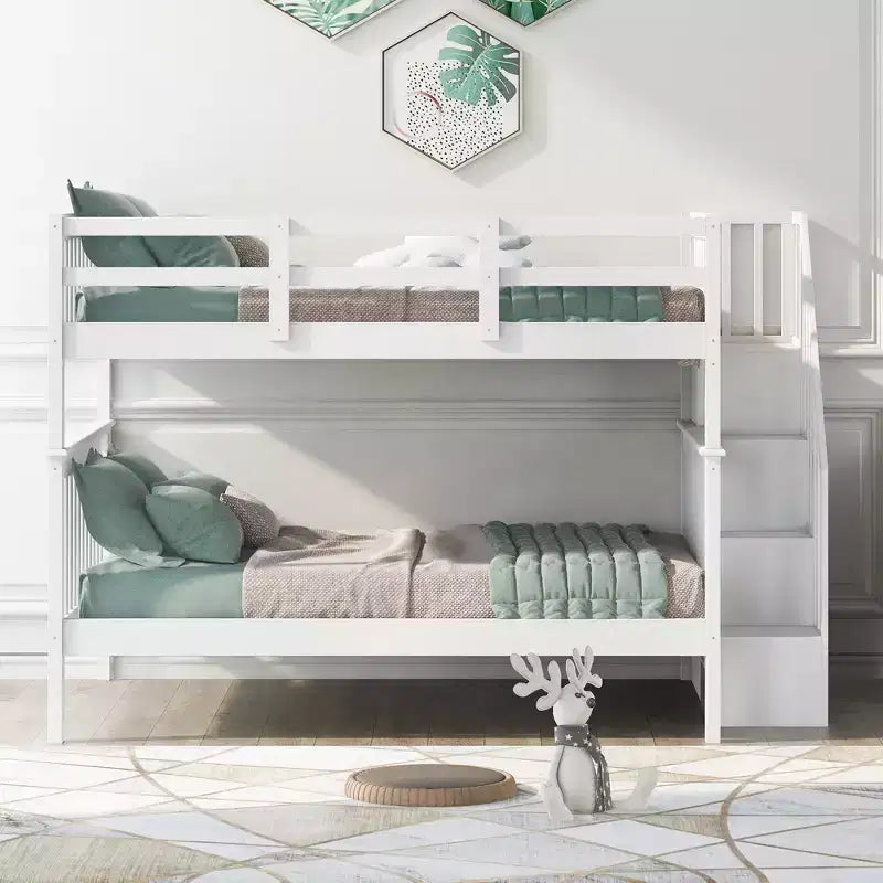 Letto a castello matrimoniale con scale e cassetti contenitore