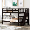 Full over Full Bunk Beds with Stairs, Wooden Full Stairway Bunk Bed with Storage & Guard Rail for Dorm