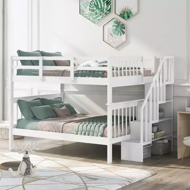 Letto a castello matrimoniale con scale e cassetti contenitore