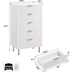 Cassettiera a 5 cassetti scanalati - Comò alto 119 cm
