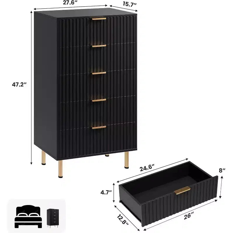 Cassettiera a 5 cassetti scanalati - Comò alto 119 cm
