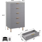 Cassettiera a 5 cassetti scanalati - Comò alto 119 cm
