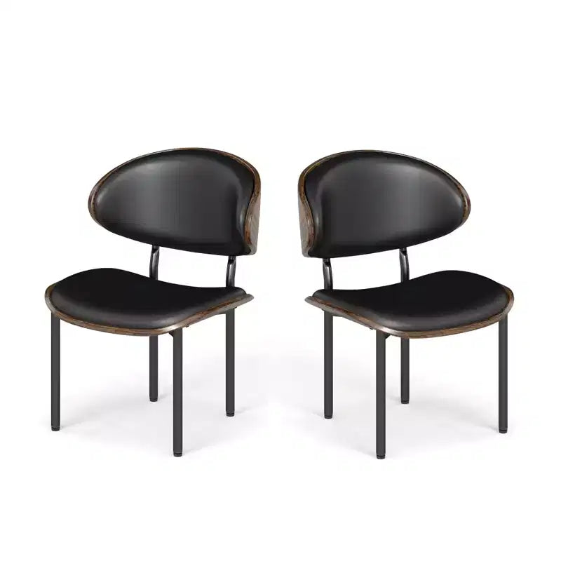 Bestier Dinning Chair Set of 2,Bentwood Living Room Chairs, PU Leather Ergonomic Kitchen Chairs Wooden Armless Chairs, Mid-Century Office Chairs,Black