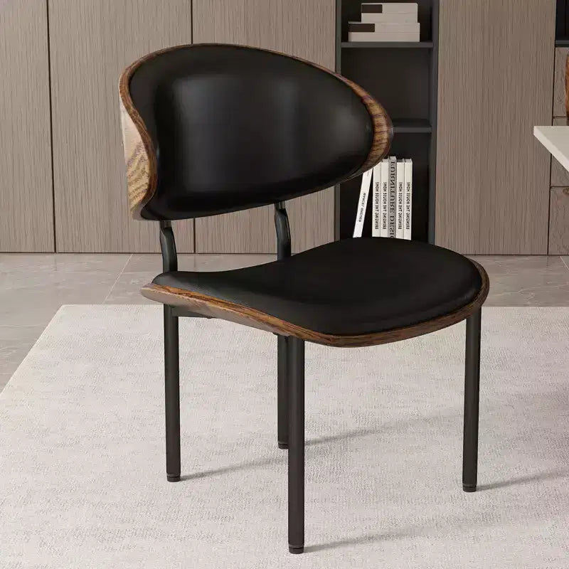 Set di 2 sedie da pranzo – Sedia senza braccioli imbottita in similpelle con gambe in metallo, Nero