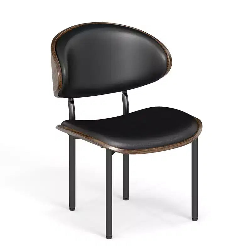 Set di 2 sedie da pranzo – Sedia senza braccioli imbottita in similpelle con gambe in metallo, Nero