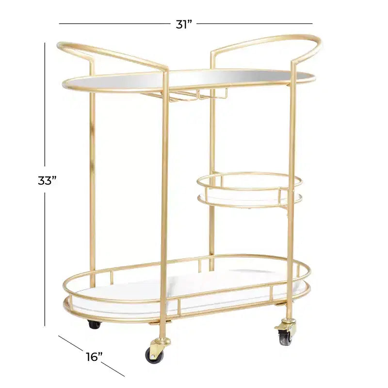 Carrello da Bar a 3 Livelli con Struttura in Metallo – Finitura Oro