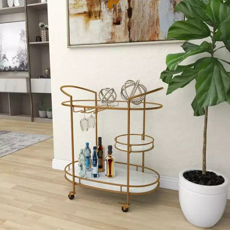 Carrello da Bar a 3 Livelli con Struttura in Metallo – Finitura Oro