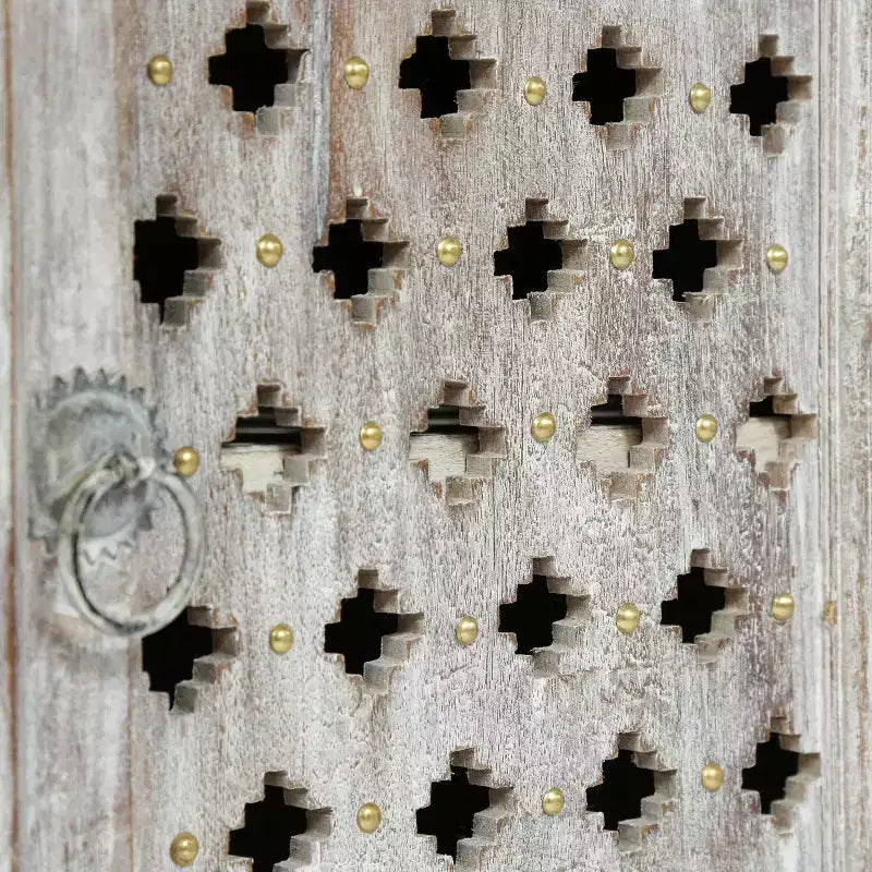 Comodino in legno di mango con cassetto e armadietto – Bianco anticato