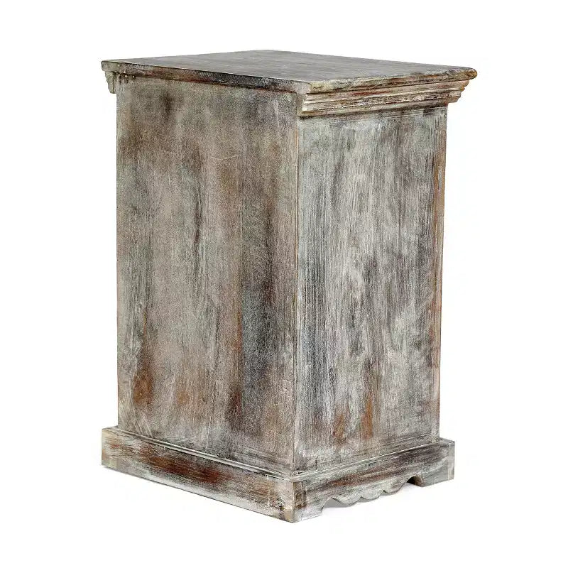 Comodino in legno di mango con cassetto e armadietto – Bianco anticato