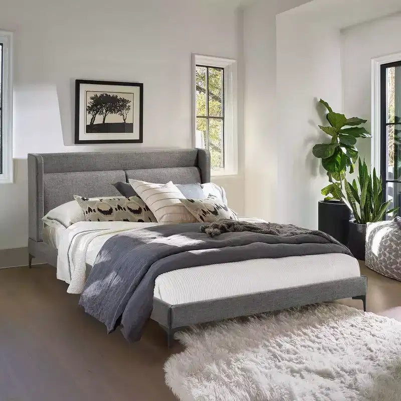 Letto a piattaforma Queen in tessuto - Grigio