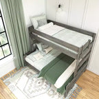 Letto a castello singolo sopra una piazza e mezza, stile moderno rustico, legno massello
