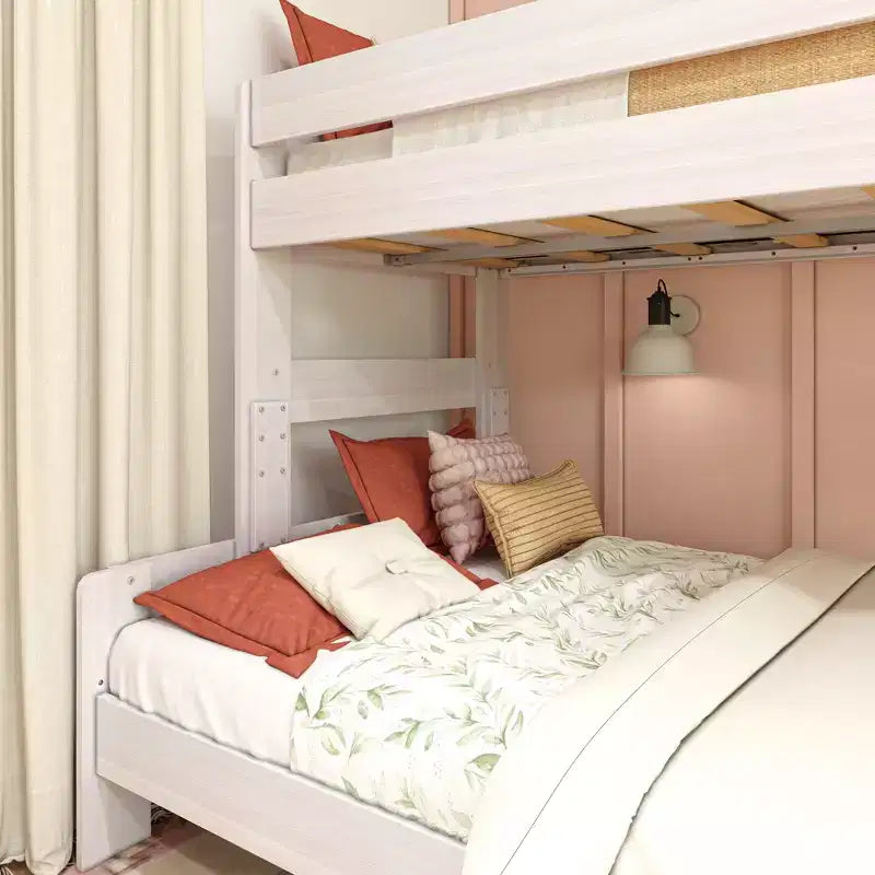 Letto a castello singolo sopra una piazza e mezza, stile moderno rustico, legno massello