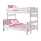 Letto a castello singolo sopra una piazza e mezza, stile moderno rustico, legno massello