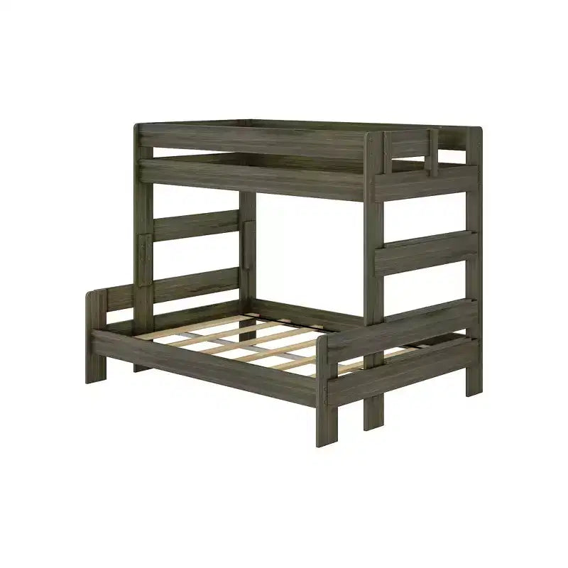 Letto a castello singolo sopra una piazza e mezza, stile moderno rustico, legno massello