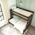 Letto a castello singolo sopra una piazza e mezza, stile moderno rustico, legno massello