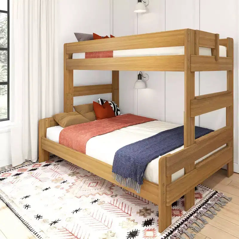 Letto a castello singolo sopra una piazza e mezza, stile moderno rustico, legno massello