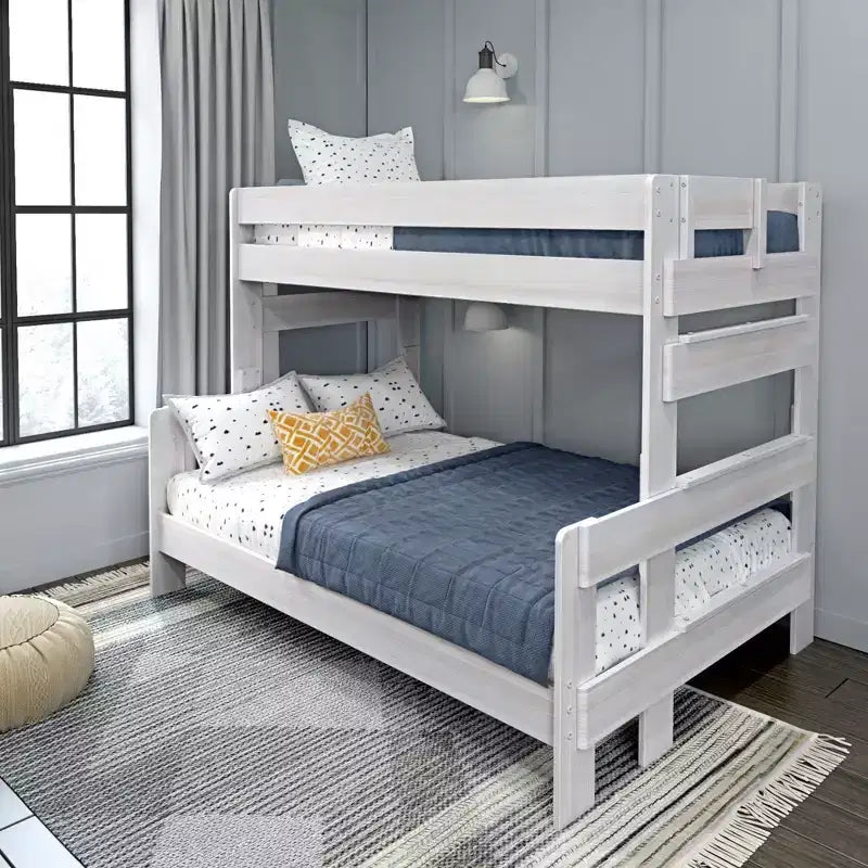 Letto a castello singolo sopra una piazza e mezza, stile moderno rustico, legno massello