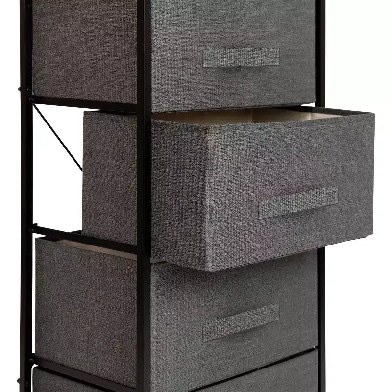 Cassettiera Verticale a 4 Cassetti con Piano in Legno e Cassetti in Tessuto