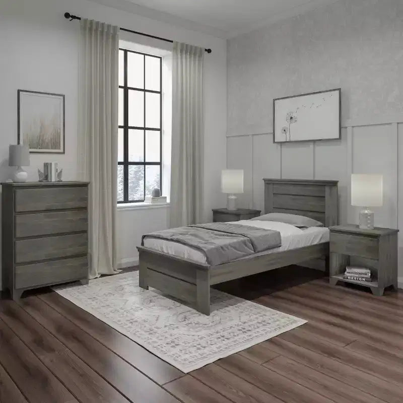 Struttura letto singola con testiera a pannelli – Letto a piattaforma moderno in legno massello stile "farmhouse"
