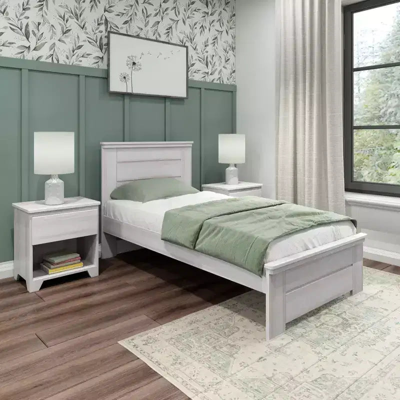 Struttura letto singola con testiera a pannelli – Letto a piattaforma moderno in legno massello stile "farmhouse"