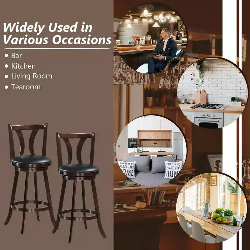 Sgabelli da bar girevoli Costway, sedie altezza bar da 75 cm con gambe in legno di gomma