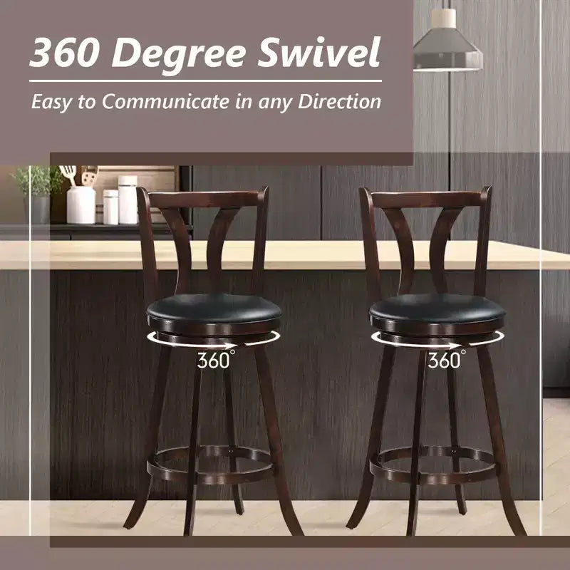 Sgabelli da bar girevoli Costway, sedie altezza bar da 75 cm con gambe in legno di gomma