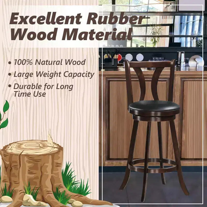 Sgabelli da bar girevoli Costway, sedie altezza bar da 75 cm con gambe in legno di gomma