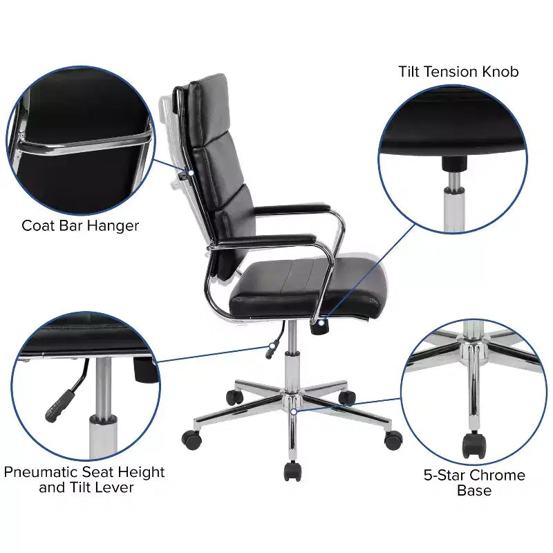 Sedia da ufficio ergonomica con schienale alto, braccioli imbottiti e base girevole